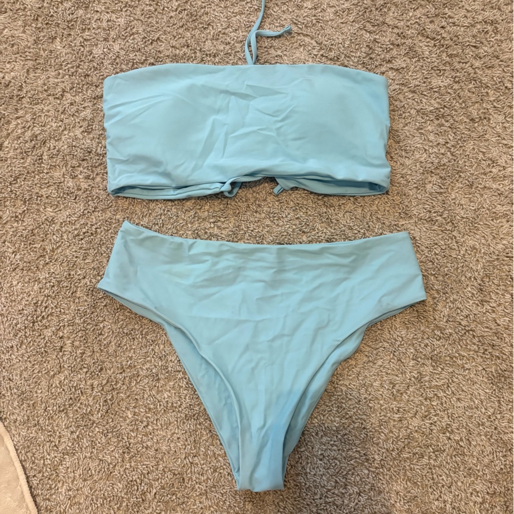 SHEIN Light Blue Bandeau High-Waist Bikini Set